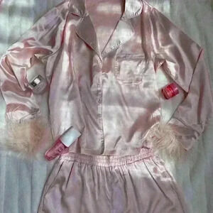 Satin PJ set fur lined from Nasty Gal